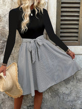 Tied Striped Round Neck Long Sleeve Dress OutfitFlow